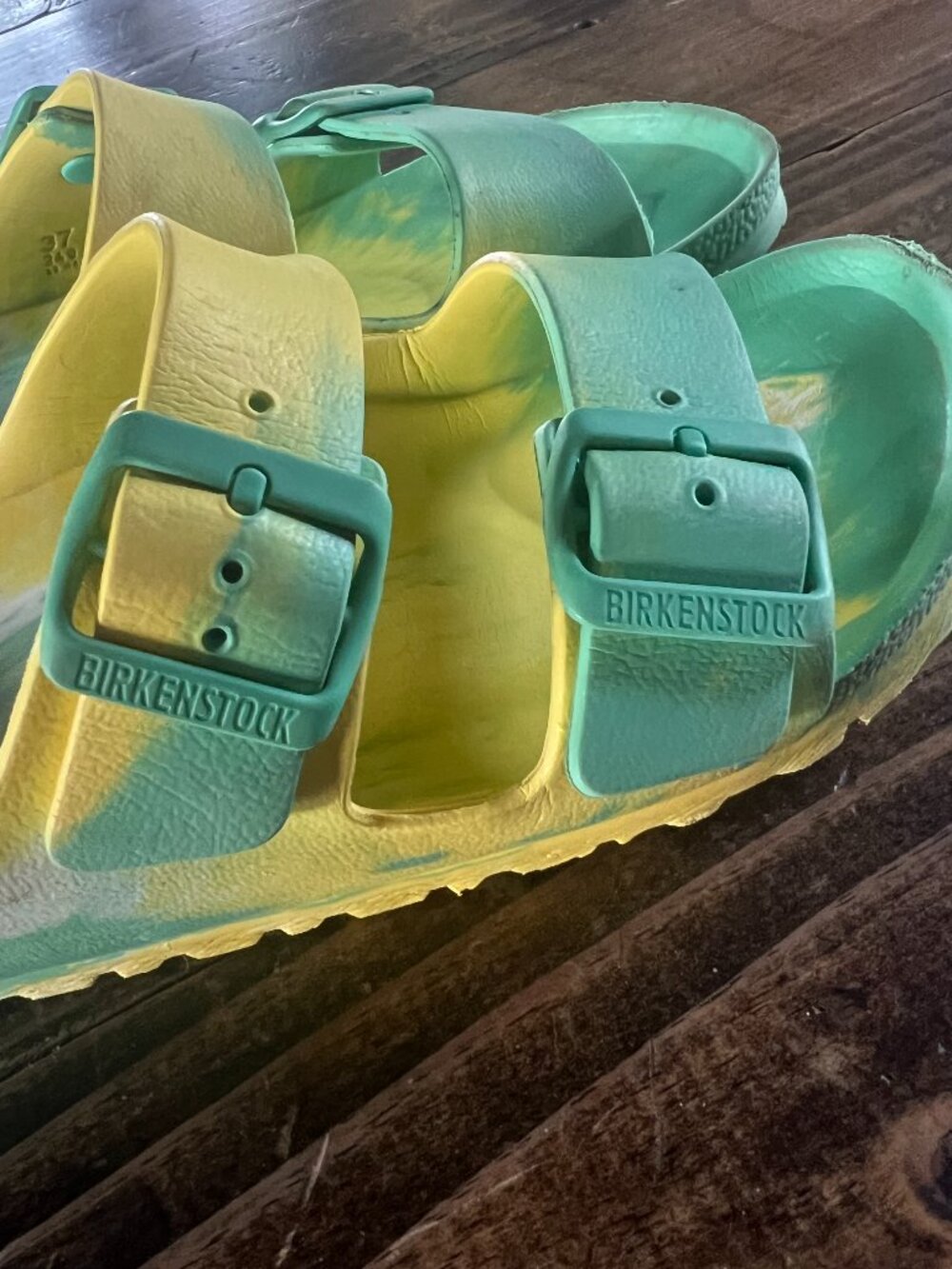 Birkenstock Green Yellow Tie Dye Arizona Lightweight EVA Sandals size 37 - Picture 6 of 6